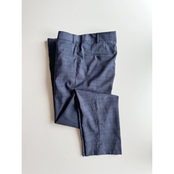EMPORIO ARMANI Dark Blue Check 100% Wool Trousers Dress Pants, Size 54 - Picture 2 of 13